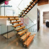 Contemporary Floating Staircase With Wood Tread Invisible Stringer Straight Stairs - Image 4