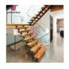 Luxury Modern Stair Glass Railing Floating Straight Stairs Wood Treads Interior Staircase