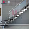 Modern Marble Wood Stairs Treads Indoors Staircase Steel Handrail Design Open Tread Glass Railing Straight Staircase - Image 4